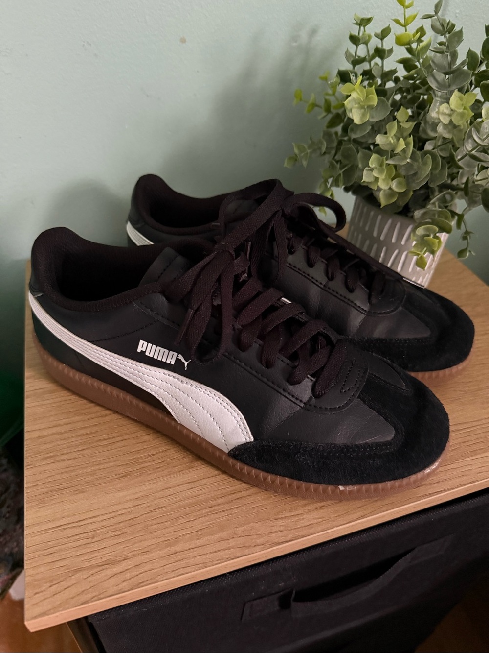 Puma Black & White Low-Top Sneakers with Gum Sole - Picture 3 of 8